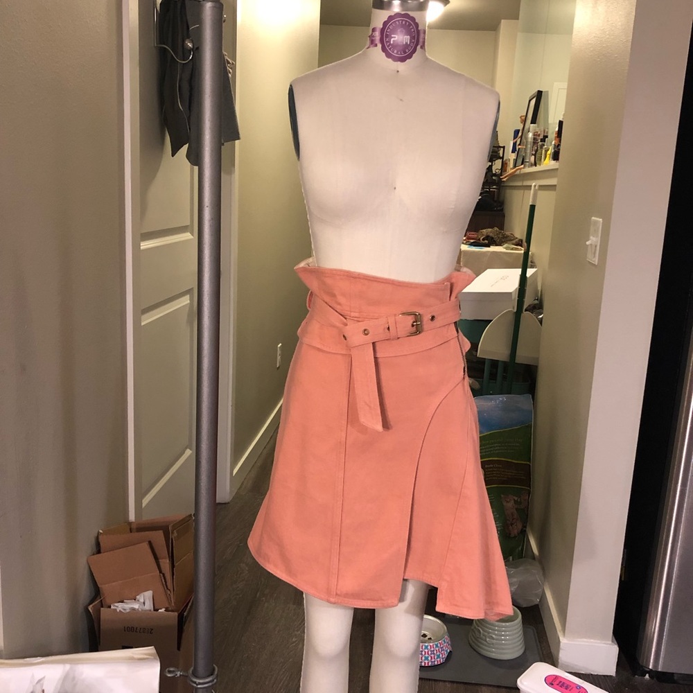 High waisted belted  asymmetrical wrap skirt
